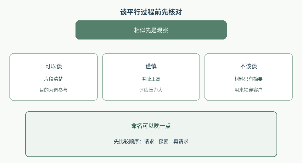 图1：谈平行过程前的核对清单——片段、目的、可修正、可带回行动。